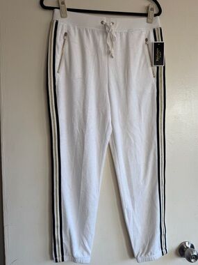 Juicy Couture White Terry Track Pants with Black & Gold Trim